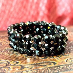 Vintage 1950s Triple Strand Black Beaded Bracelet
